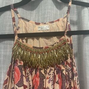 Anthropologie Nikasha Women's Beaded  Floral Print Halter Maxi Dress Size M/L